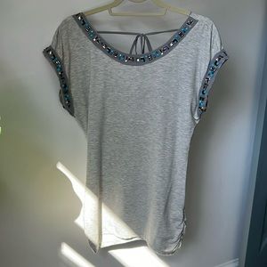 White House Black Market Gray Embellished Top